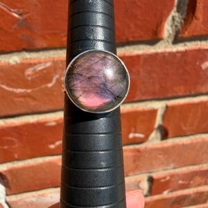 Labradorite Round Statement Ring - Iridescent Purple Pink